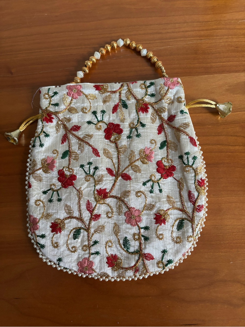 Embroidered traditional Indian ethnic drawstring pouch